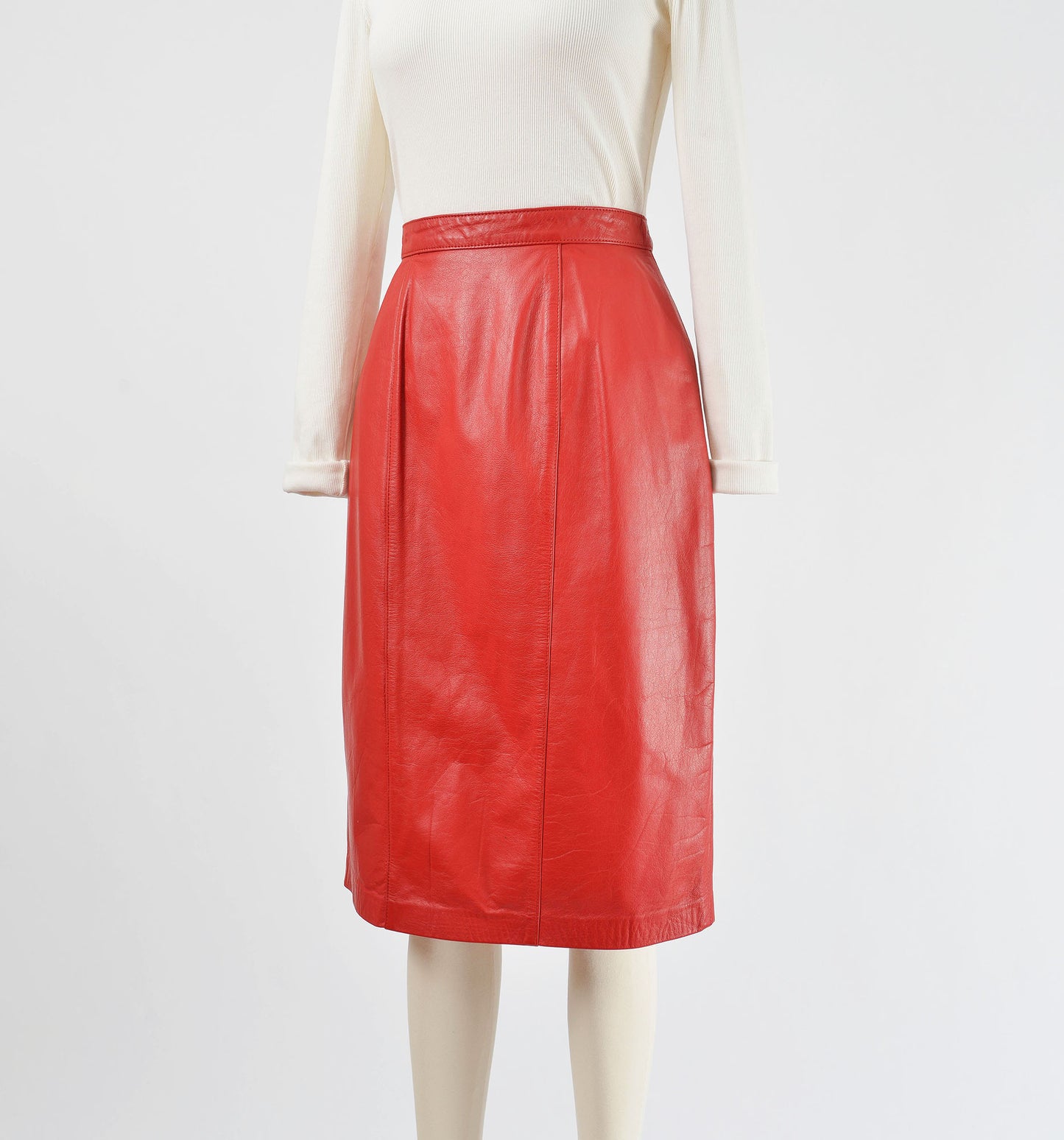 Vintage Red Leather High Waisted Pencil Skirt size S