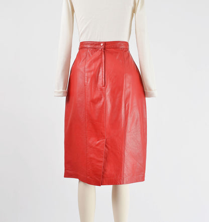 Vintage Red Leather High Waisted Pencil Skirt size S