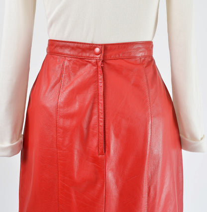 Vintage Red Leather High Waisted Pencil Skirt size S