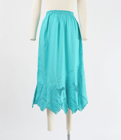 Vintage 90s Aqua Embroidered Bali Cut Lace Top and Skirt Two Piece Set Outfit size S M