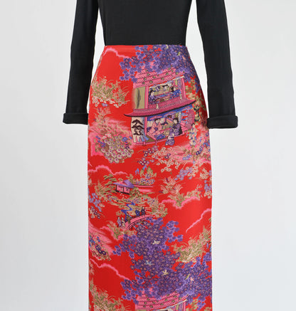 Vintage 90s red Geisha print maxi skirt.