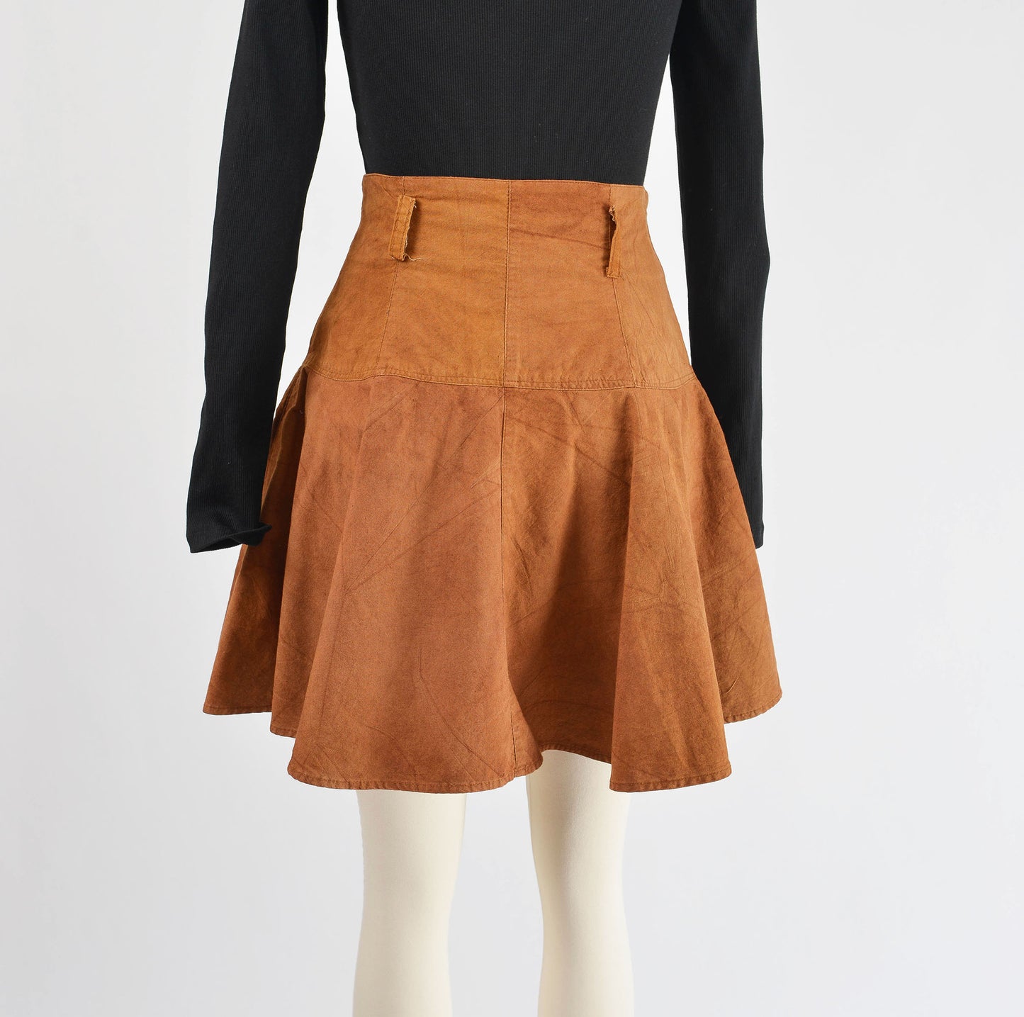 Vintage 90s Brown Cotton Boho High Waisted Full Circle Skater Mini Skirt size S