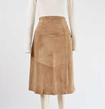 Front view of 70s light brown suede pencil skirt.