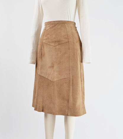 Vintage 70s Light Brown Suede Skirt High Waisted Midi Length Leather Pencil Skirt size XS