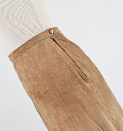 Close up view of side zipper and snap waist closure.