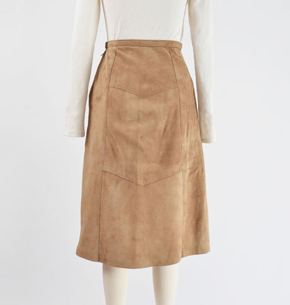 Back view of 70s light brown suede pencil skirt.