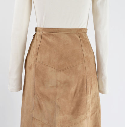 Vintage 70s Light Brown Suede Skirt High Waisted Midi Length Leather Pencil Skirt size XS