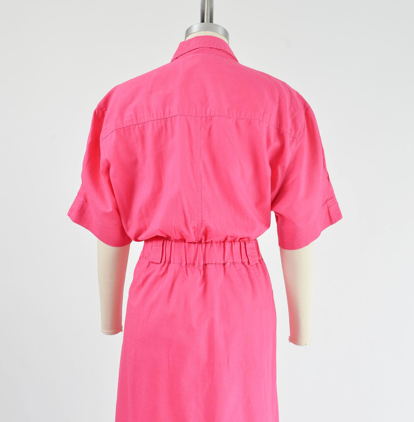 Vintage 80s Pink Cotton Shirt Dress with Pockets size L