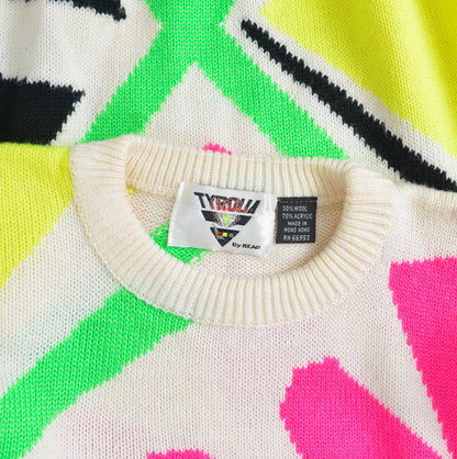 Vintage 80s Bold Cream Graphic Sweater Wool Knit Crewneck Pullover Sweater by Tyrolia size M