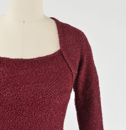 Vintage Y2K Dark Red Wine Fuzzy Sparkle Knit Stretchy Shrug Top size XS S