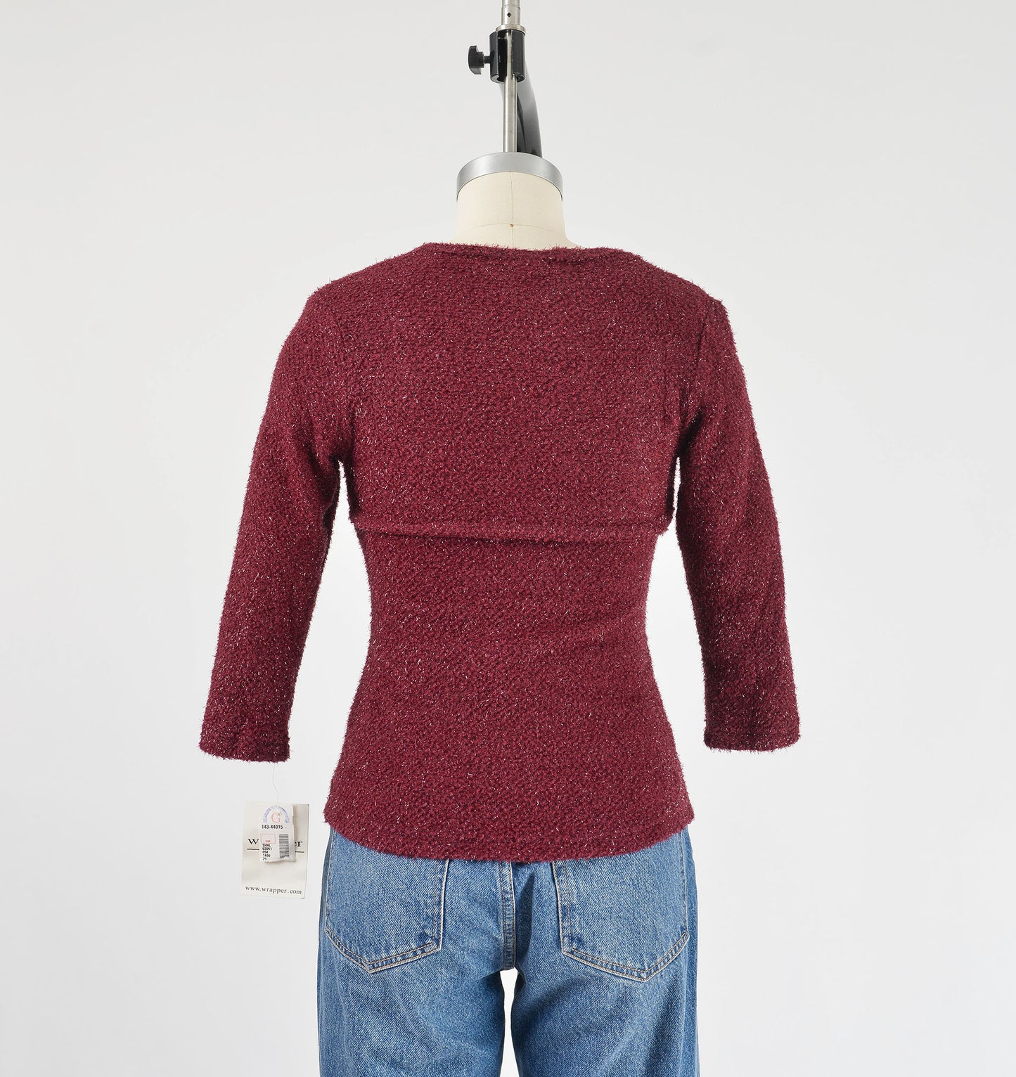 Vintage Y2K Dark Red Wine Fuzzy Sparkle Knit Stretchy Shrug Top size XS S