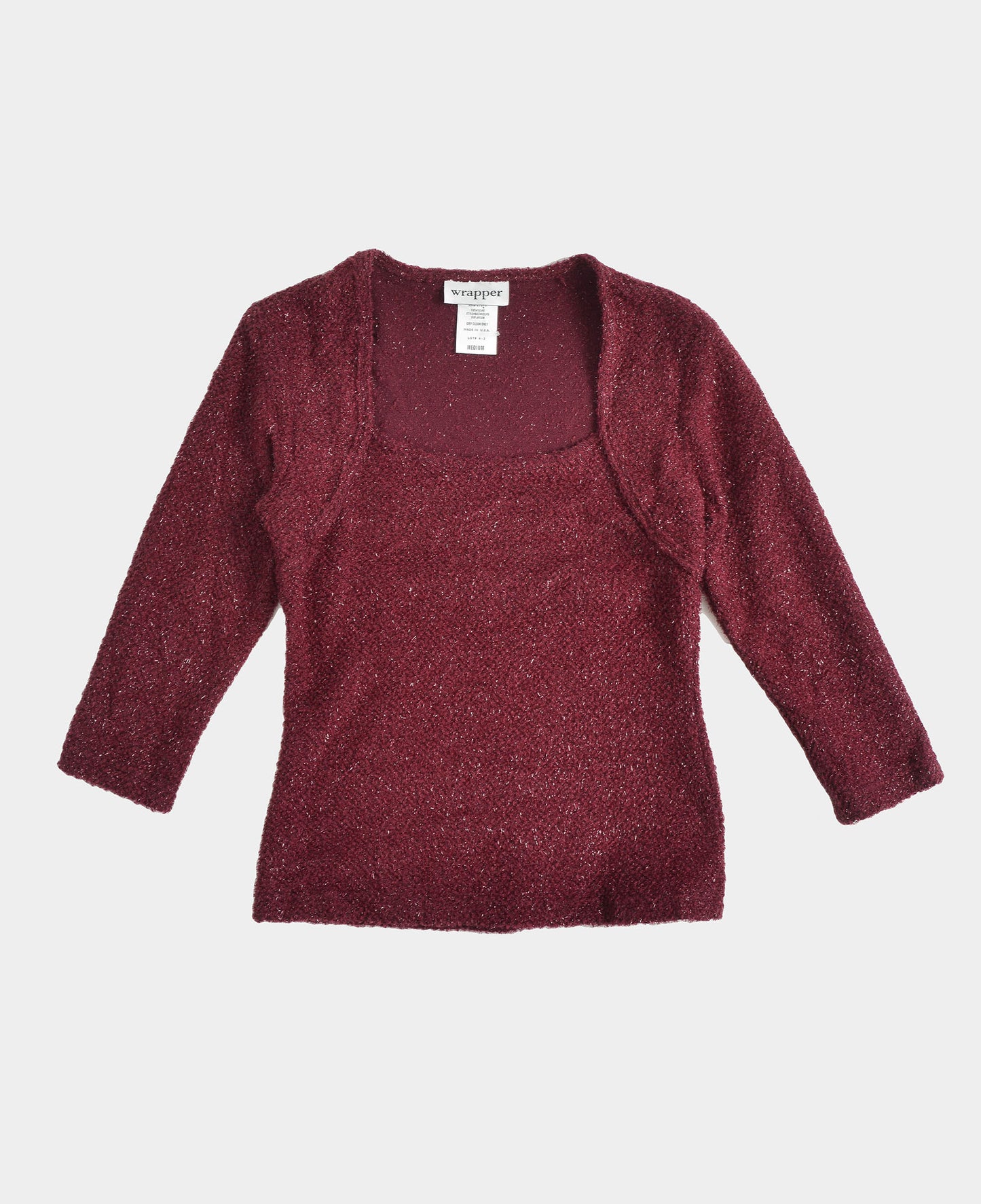 Vintage Y2K Dark Red Wine Fuzzy Sparkle Knit Stretchy Shrug Top size XS S