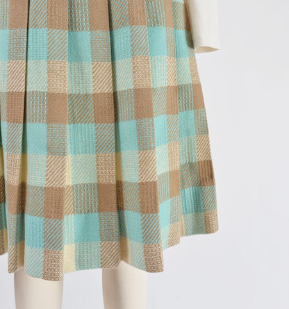 Vintage 50s Checkered Wool Knee Length Pleated Skirt size S