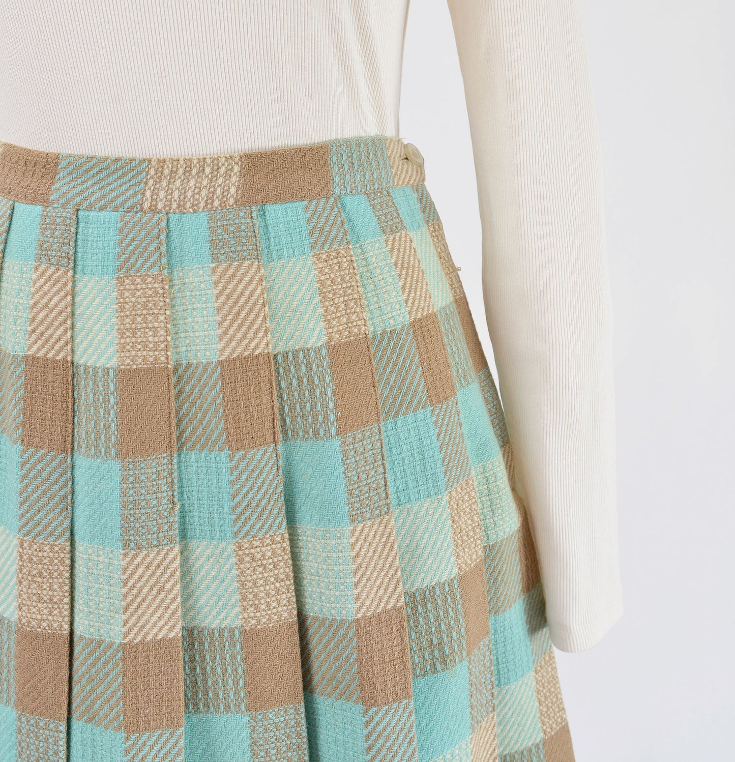 Vintage 50s Checkered Wool Knee Length Pleated Skirt size S