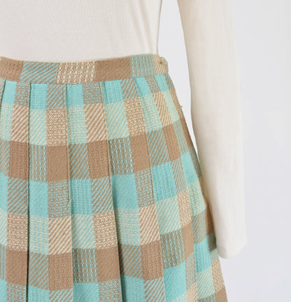 Vintage 50s Checkered Wool Knee Length Pleated Skirt size S