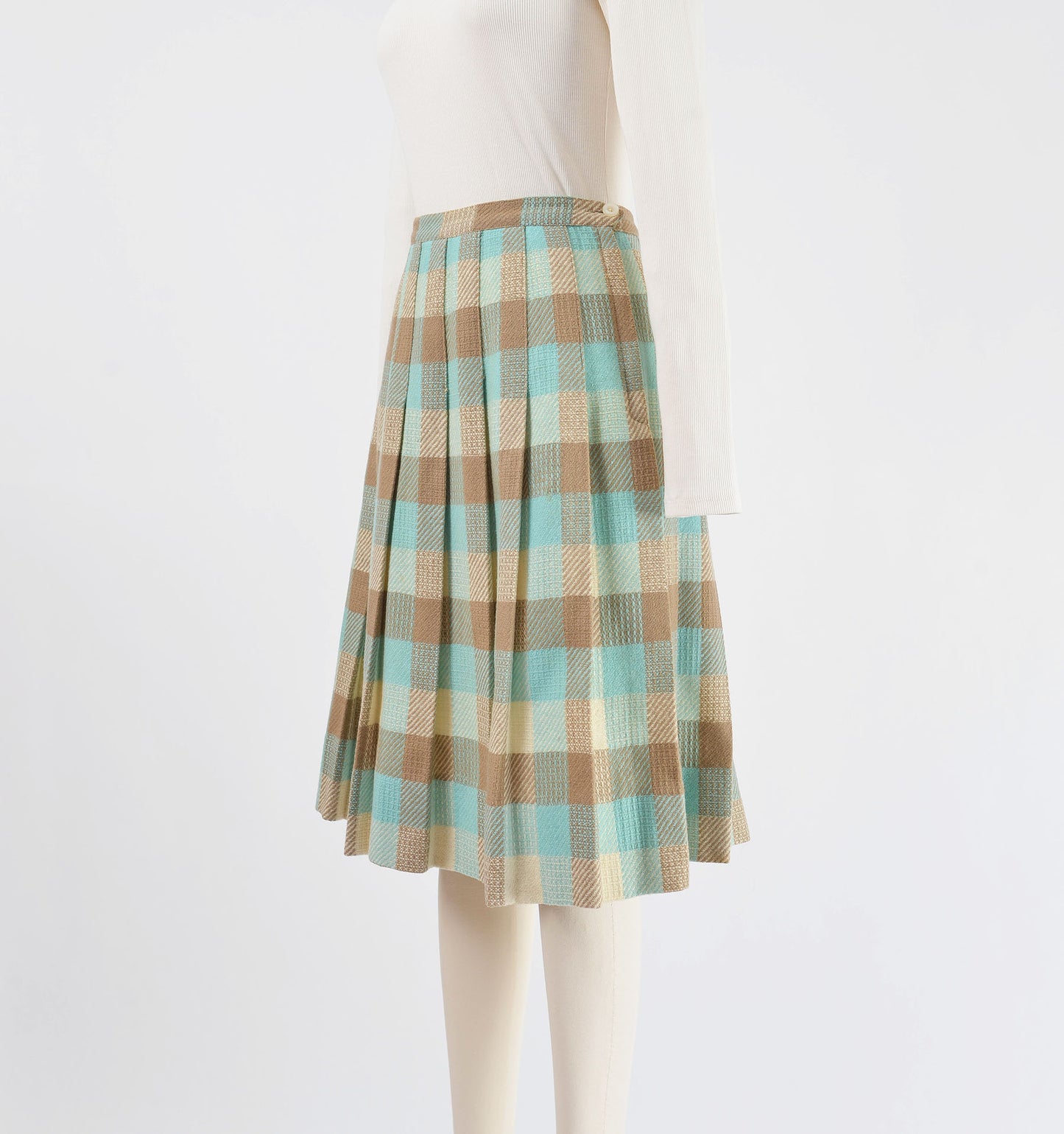 Vintage 50s Checkered Wool Knee Length Pleated Skirt size S