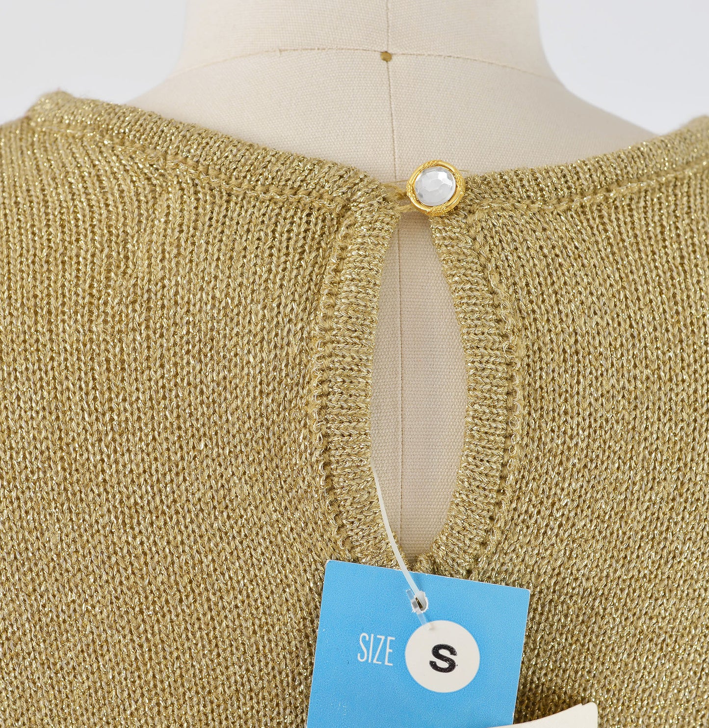 Vintage 90s Gold Lurex Knit Short Sleeve Sweater Top size S