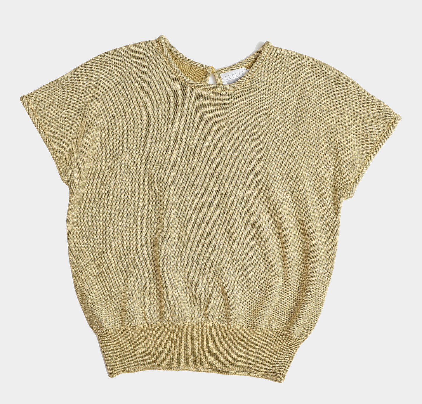 Vintage 90s Gold Lurex Knit Short Sleeve Sweater Top size S