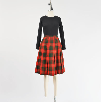 Vintage 50s Red and Green Plaid Wool Pleated Skirt size S