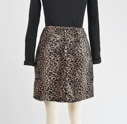 Vintage 90s Leopard Print Faux Fur Mini Skirt size S