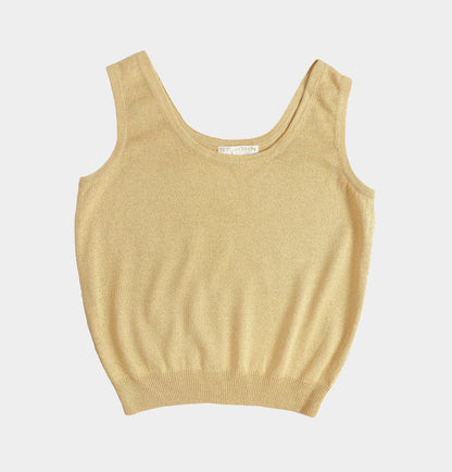 Vintage 90s St. John Gold Metallic Knit Sleeveless Sweater Tank Top size M