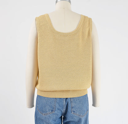 Vintage 90s St. John Gold Metallic Knit Sleeveless Sweater Tank Top size M