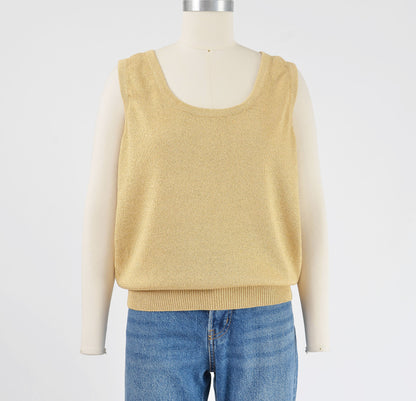 Vintage 90s St. John Gold Metallic Knit Sleeveless Sweater Tank Top size M