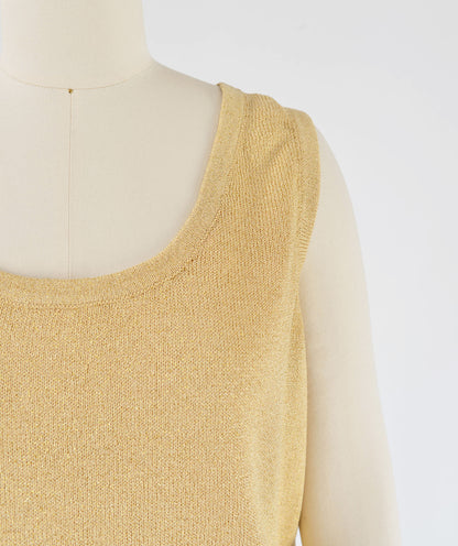 Vintage 90s St. John Gold Metallic Knit Sleeveless Sweater Tank Top size M