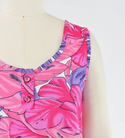 Vintage 90s Pink and Purple Tropical Leaf Print Sleeveless Top size S M