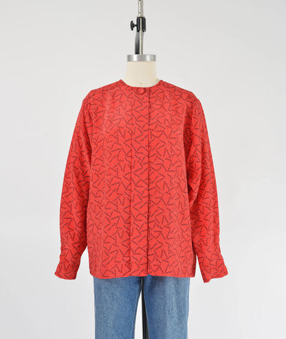 Vintage 80s Oscar de la Renta Red Polka Dot Long Sleeve Blouse size M L