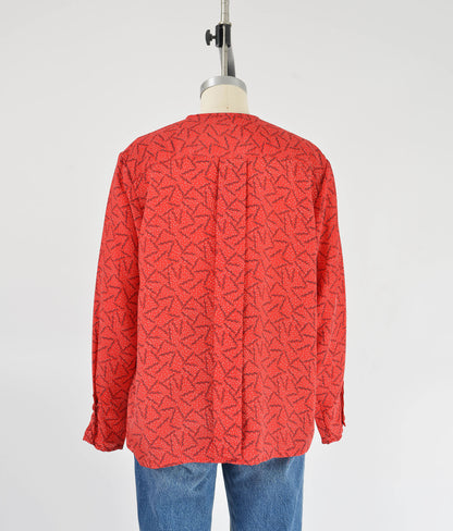 Vintage 80s Oscar de la Renta Red Polka Dot Long Sleeve Blouse size M L