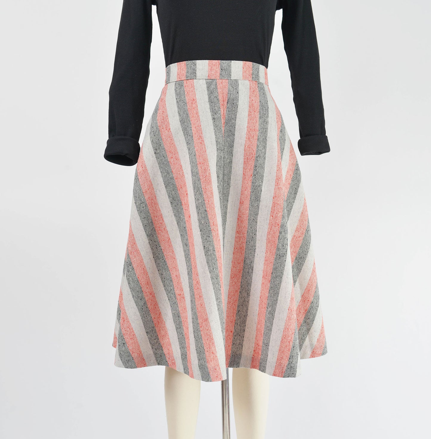 Vintage 70s Striped Wool Blend High Waisted Full Midi Skirt size M