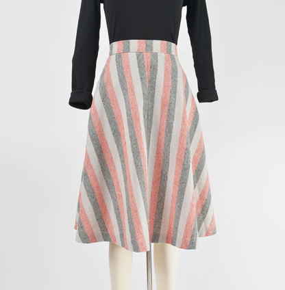 Vintage 70s Striped Wool Blend High Waisted Full Midi Skirt size M