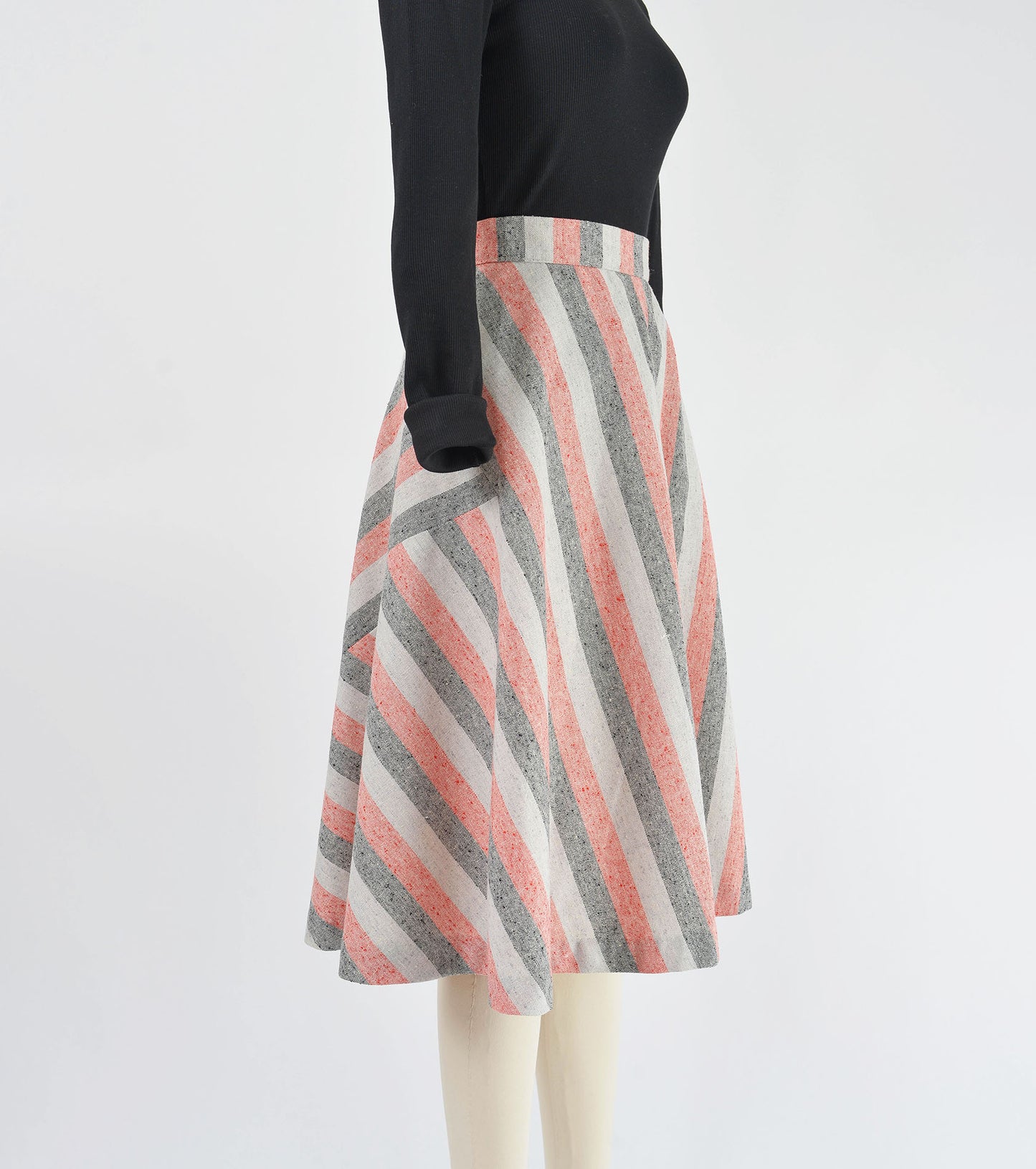 Vintage 70s Striped Wool Blend High Waisted Full Midi Skirt size M