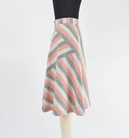 Side view of vintage 70s striped flared skirt.