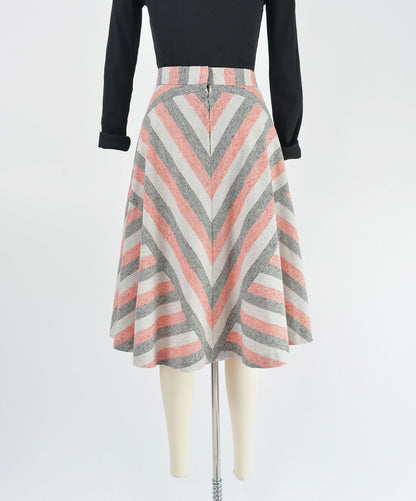 Full back view of 70s striped flared skirt. 