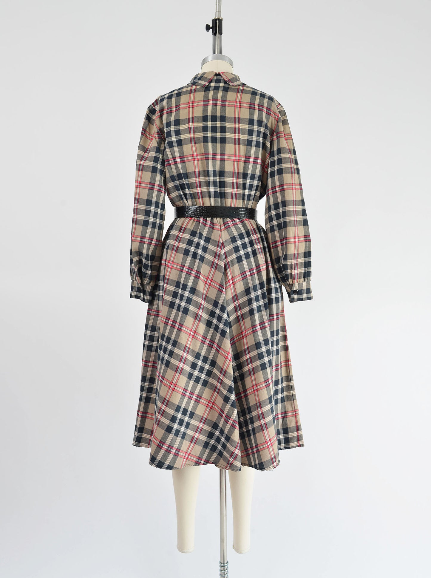 Vintage 80s Plaid Cotton Flannel Full Midi Length Shirt Dress size S M