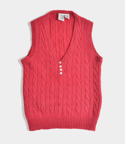 Vintage 80s Dark Pink Cable Knit Shetland Wool Sweater Vest size XS S