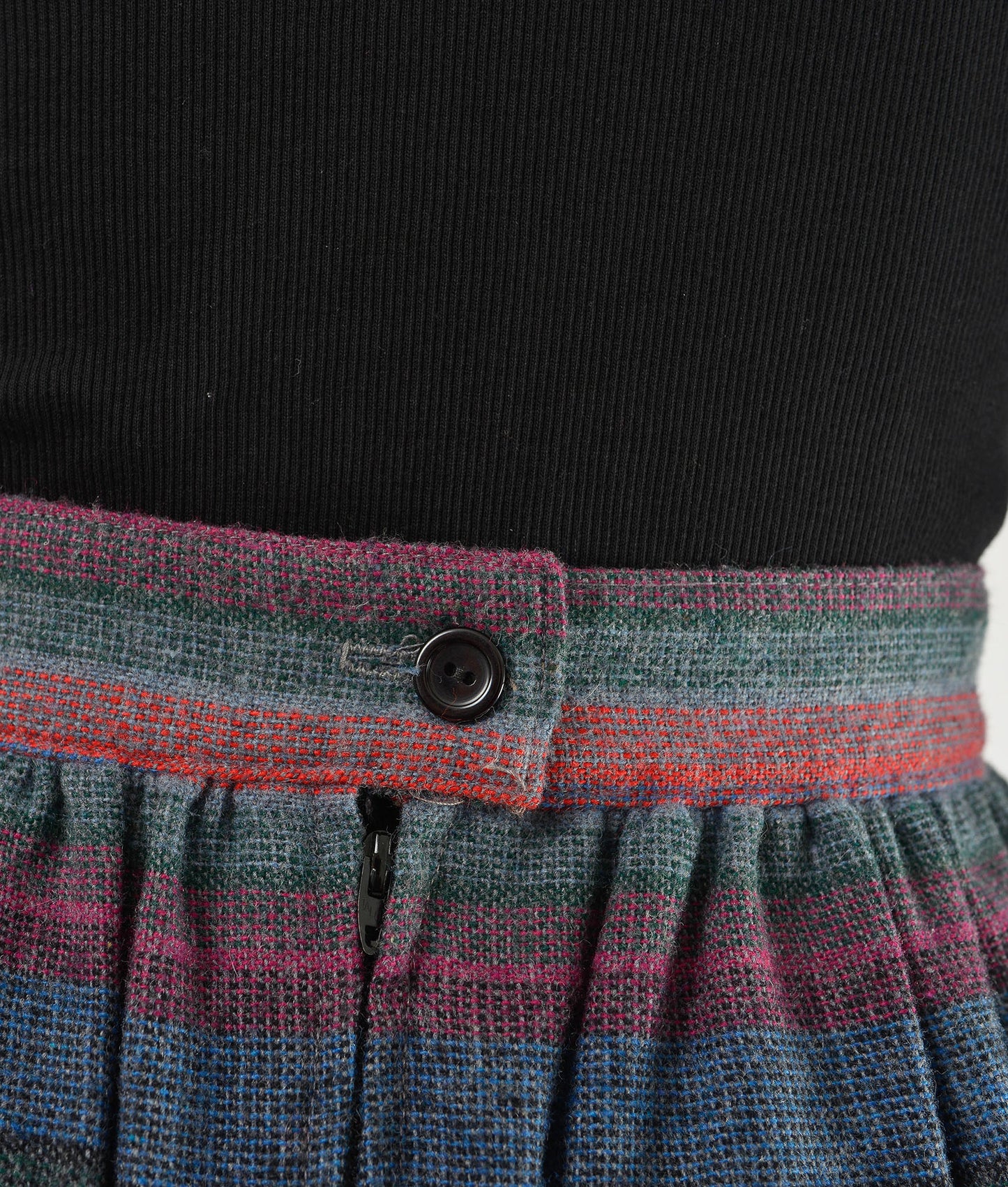 Vintage 70s Striped Woven Wool Flared Midi Skirt size M