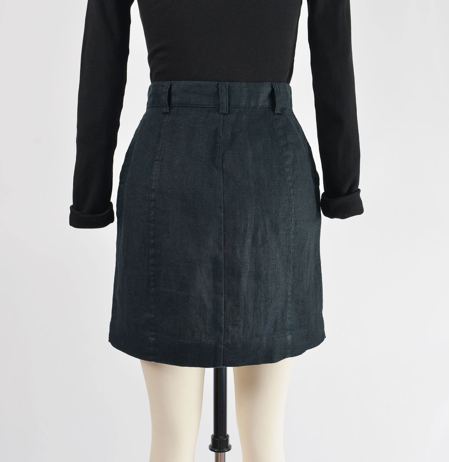 Vintage 90s Gap Black Linen Button Front Mini Skirt size XS S