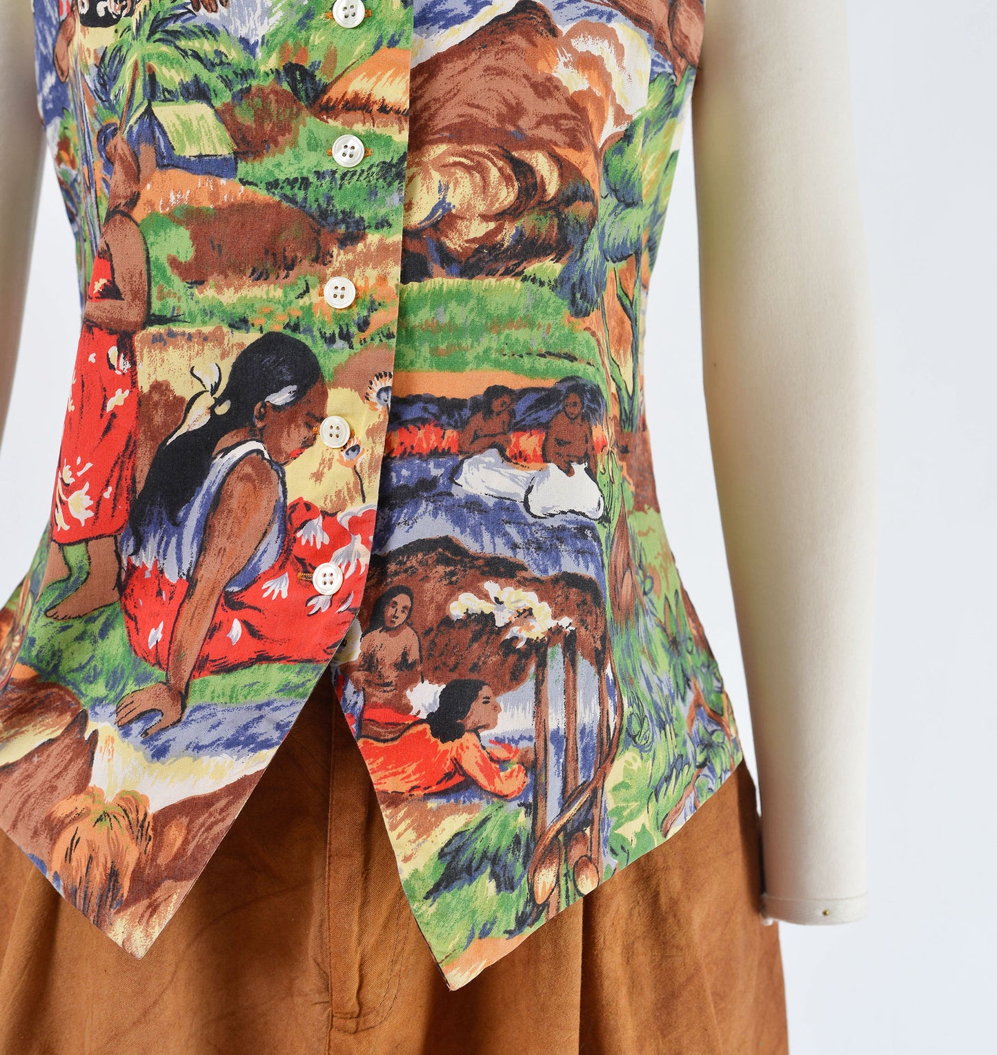 Vintage 90s Tribal Women Landscape Print Novelty Print Vest Sleeveless Cotton Blouse size S M