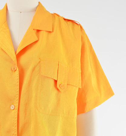 Vintage 90s Yellow Cropped Shirt Collared Button Down Crop Top size M L