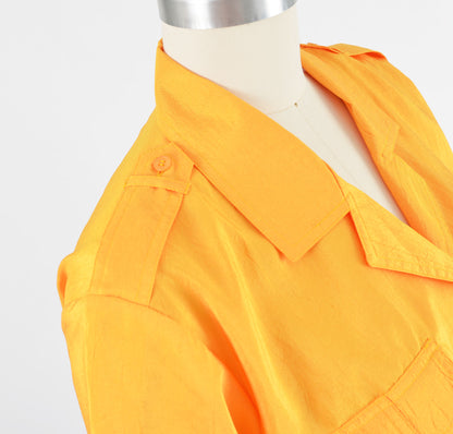 Vintage 90s Yellow Cropped Shirt Collared Button Down Crop Top size M L