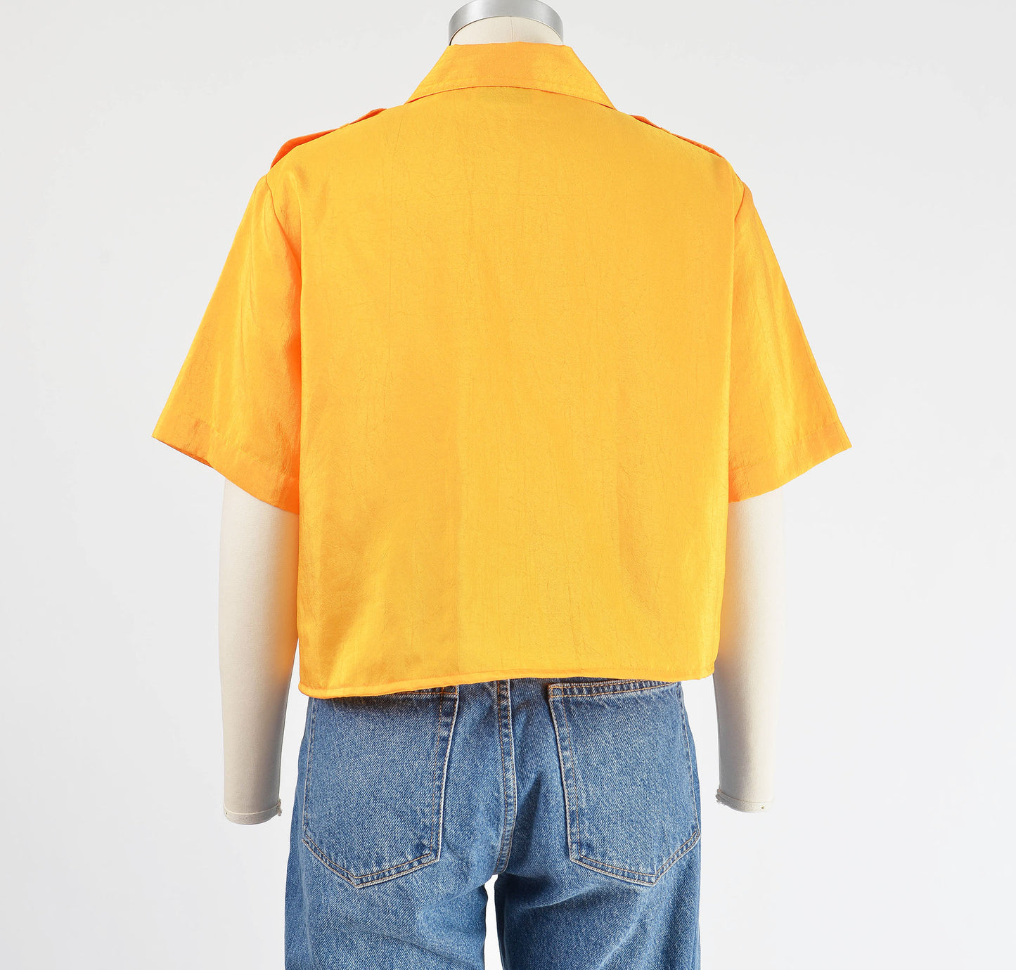 Vintage 90s Yellow Cropped Shirt Collared Button Down Crop Top size M L