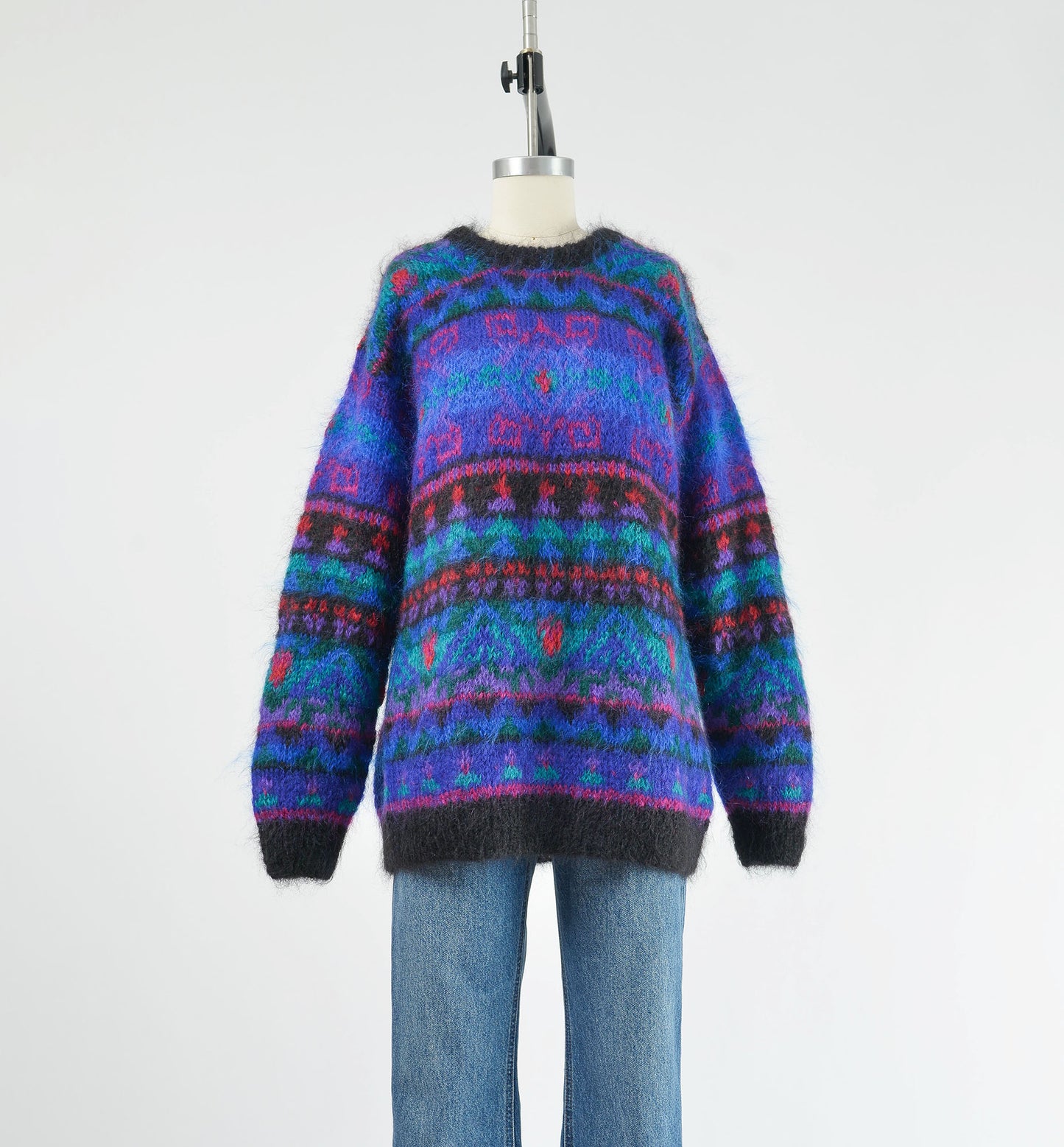 Vintage 90s Geometric Striped Crewneck Mohair Sweater size L XL