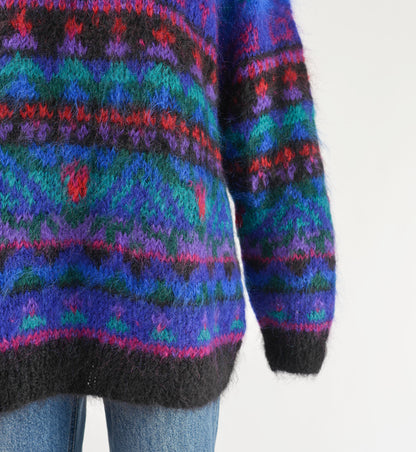 Vintage 90s Geometric Striped Crewneck Mohair Sweater size L XL