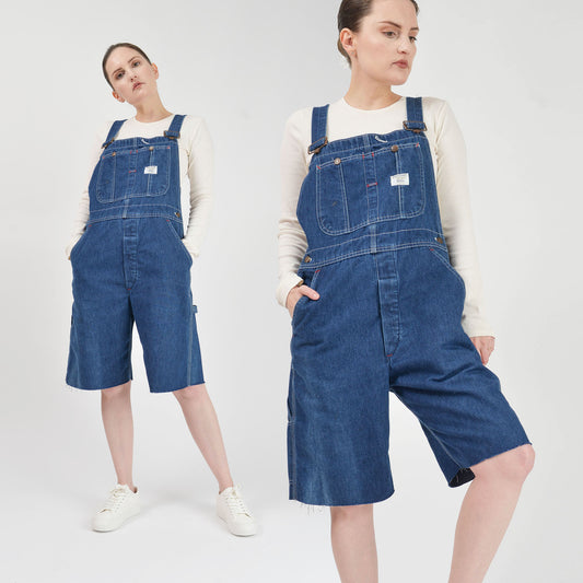 Vintage 70s Denim Shortalls BIG MAC Knee Length Cut Off Jean Shorts Overalls Jumper 