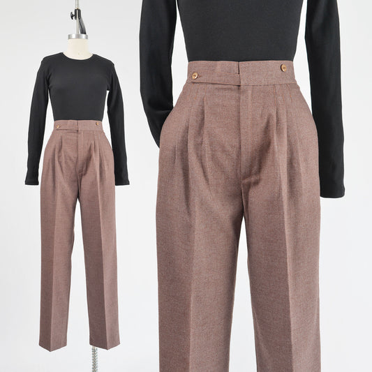 Vintage 80s brown high waisted pleated front trouser pants. 