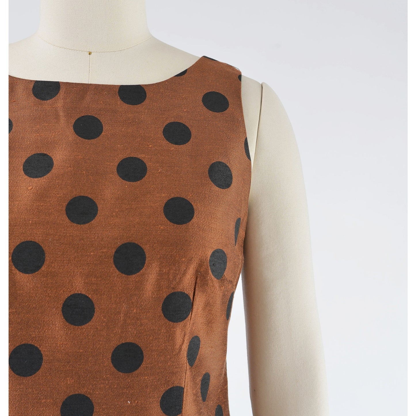 Vintage 90s Y2K Polka Dot Top Brown and Black Button Down Back Sleeveless Blouse size Medium