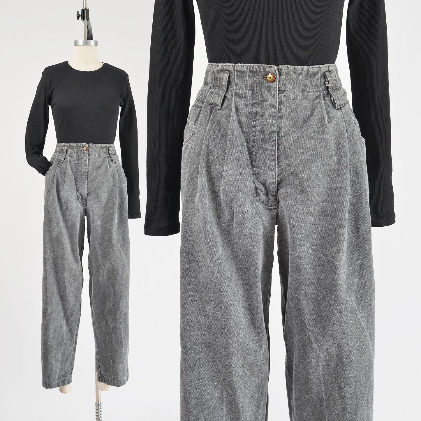 Vintage 80s 90s gray cotton high waisted pants. 